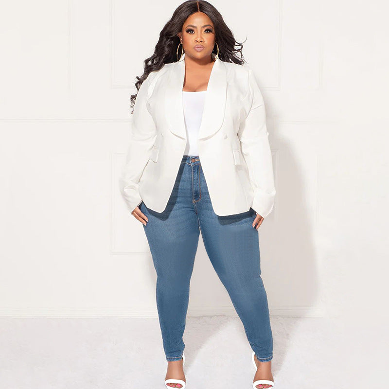 LADIES PLUS SIZE LONG SLEEVE BLAZER WHITE / BLACK / RED / BLUE (SIZE XL - 4XL)