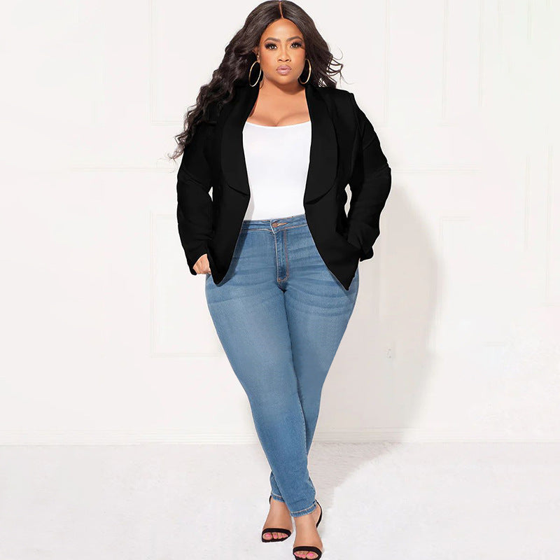 LADIES PLUS SIZE LONG SLEEVE BLAZER WHITE / BLACK / RED / BLUE (SIZE XL - 4XL)