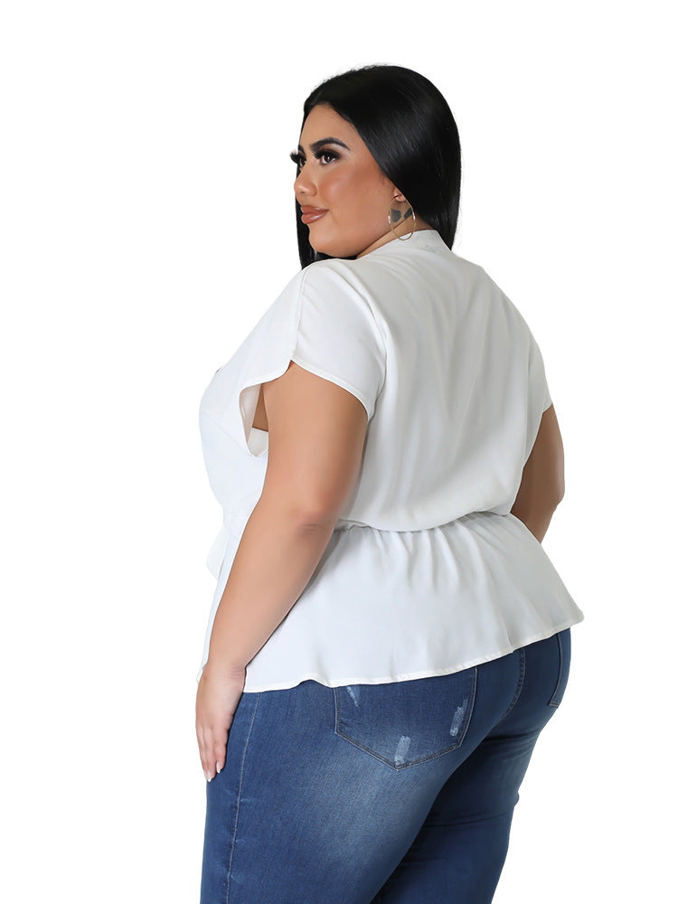 LADIES PLUS SIZE SHIRT BLOUSE WHITE / BLACK (SIZE L - 4XL)