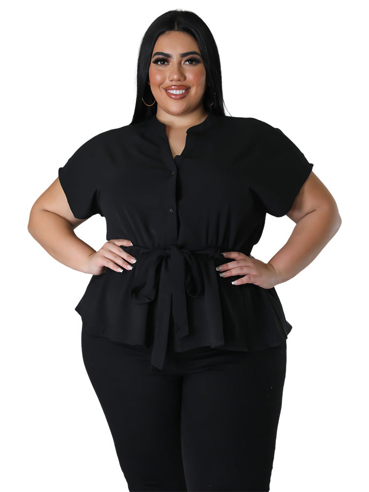 LADIES PLUS SIZE SHIRT BLOUSE WHITE / BLACK (SIZE L - 4XL)