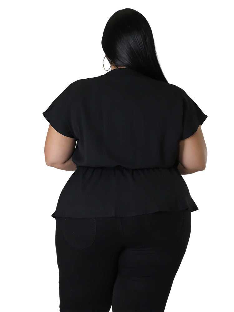 LADIES PLUS SIZE SHIRT BLOUSE WHITE / BLACK (SIZE L - 4XL)