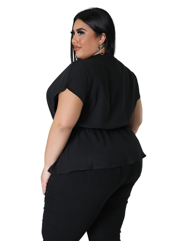 LADIES PLUS SIZE SHIRT BLOUSE WHITE / BLACK (SIZE L - 4XL)