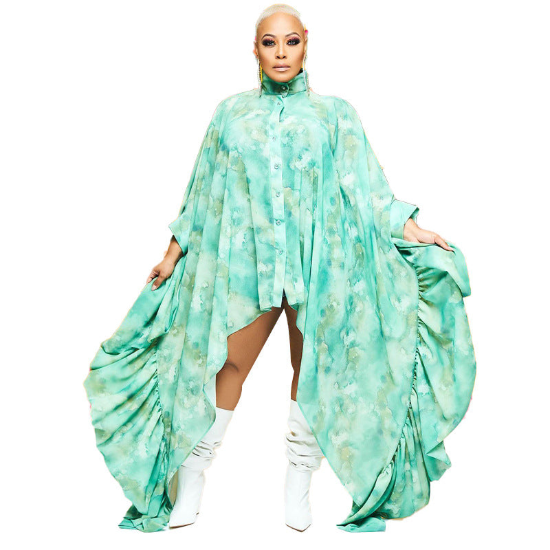 LADIES PLUS SIZE BAT SLEEVE SHIRT BLOUSE LIGHT GREEN / TURQUOISE-BLUE / GRAY (FREE SIZE)