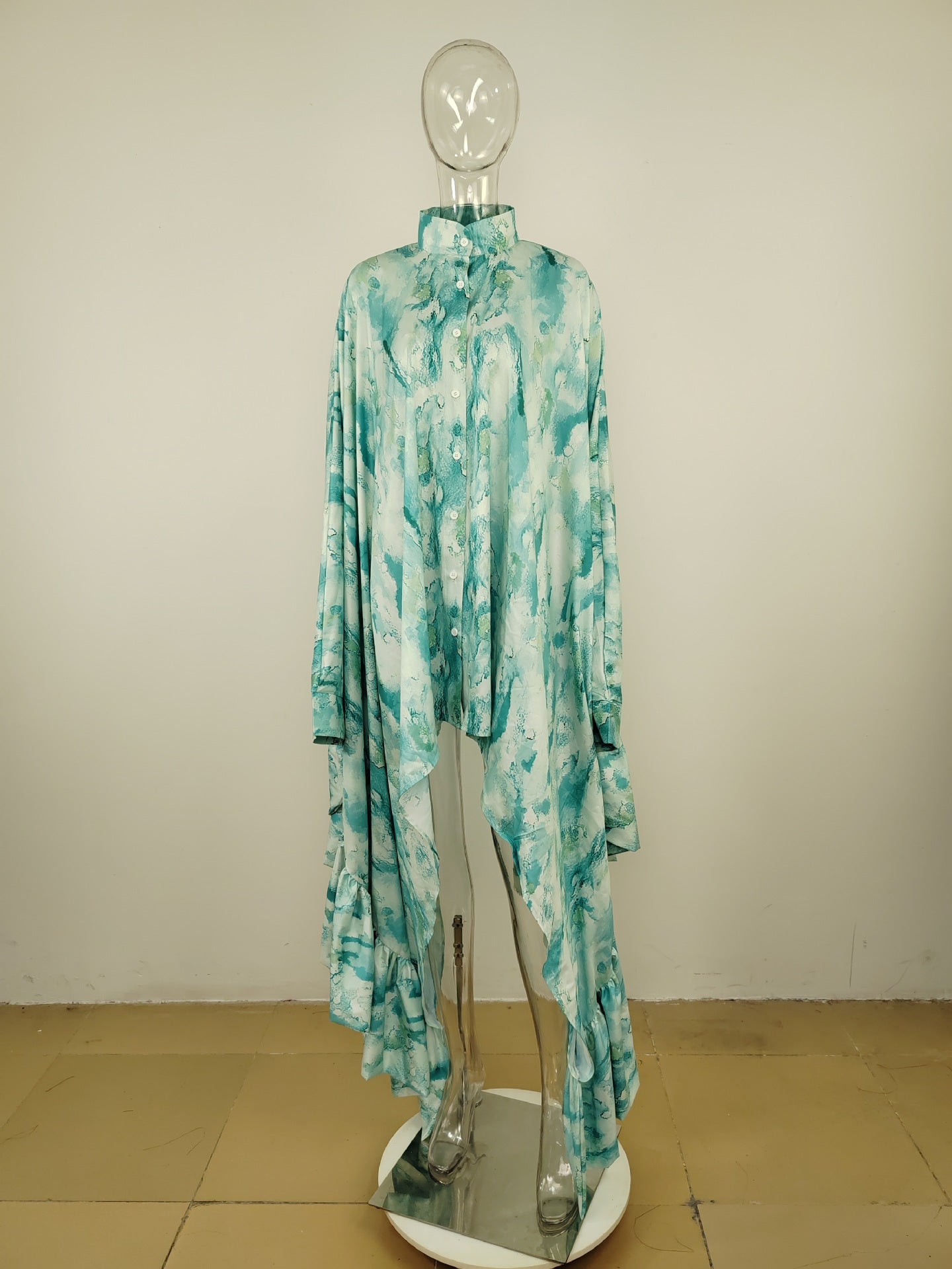 LADIES PLUS SIZE BAT SLEEVE SHIRT BLOUSE LIGHT GREEN / TURQUOISE-BLUE / GRAY (FREE SIZE)