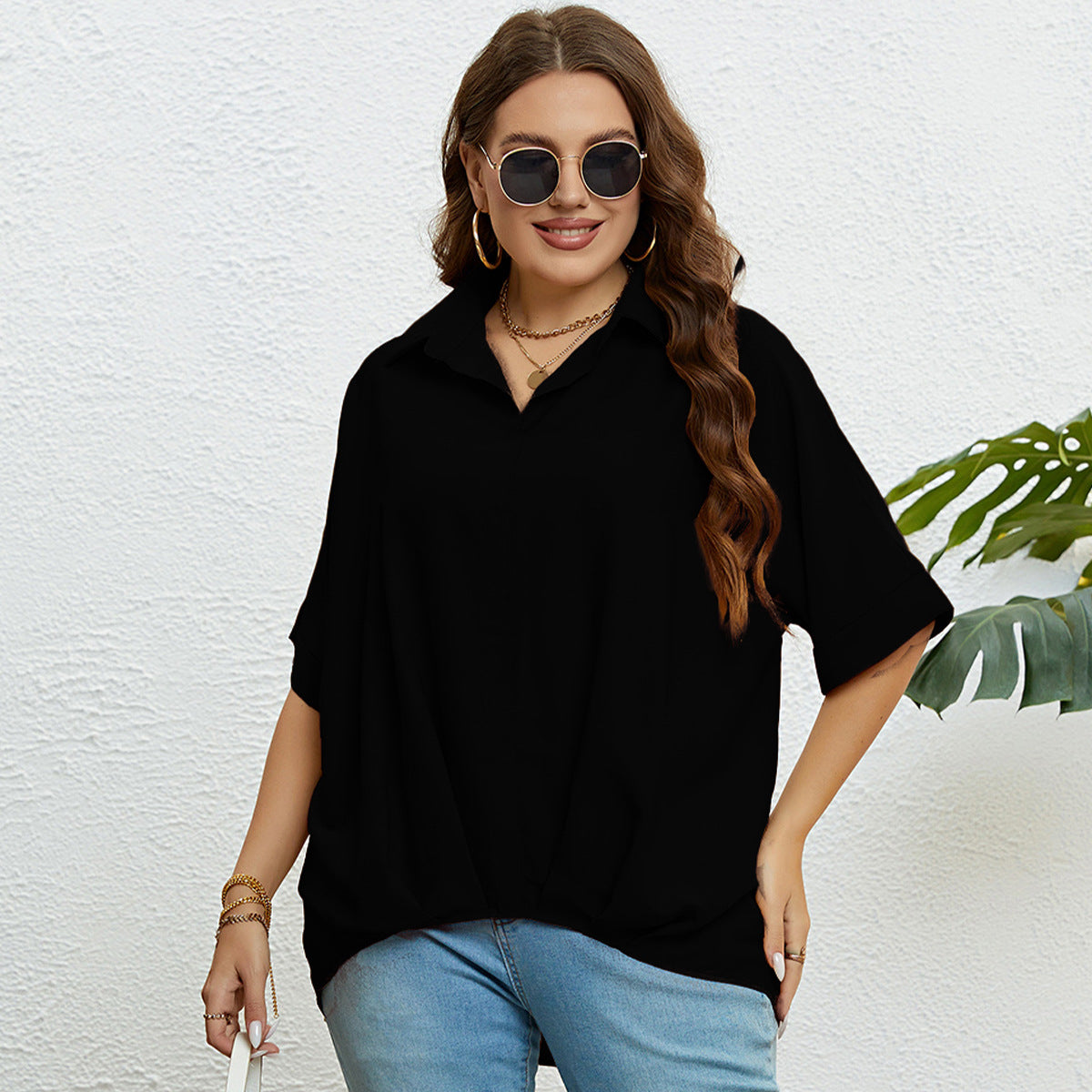 LADIES PLUS SIZE SHIRT / TOP BLACK / RED / YELLOW (SIZE XL - 3XL)