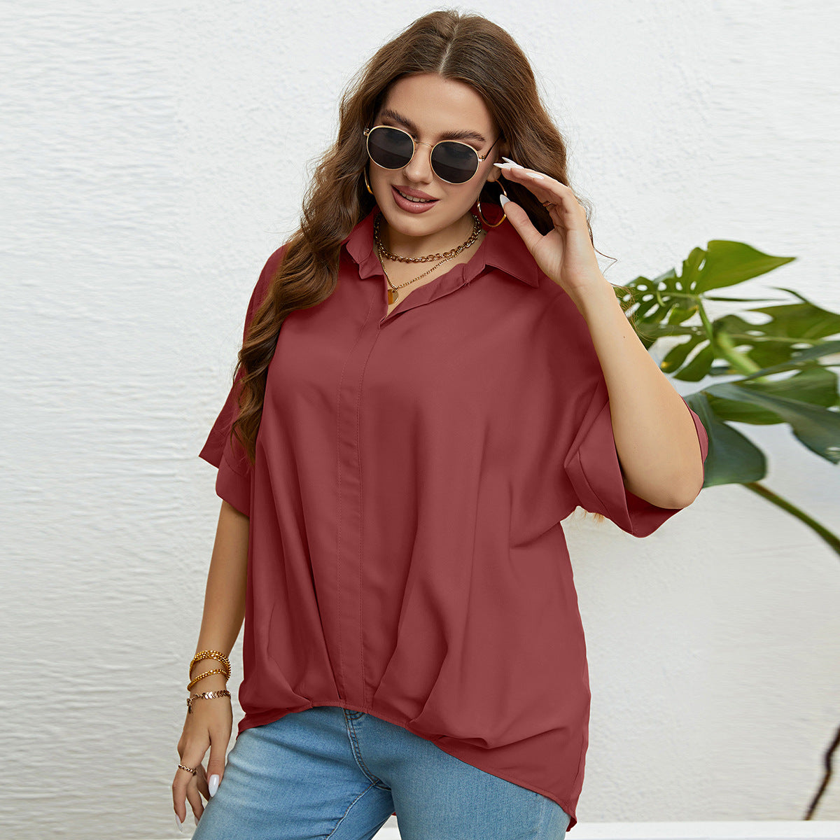 LADIES PLUS SIZE SHIRT / TOP BLACK / RED / YELLOW (SIZE XL - 3XL)