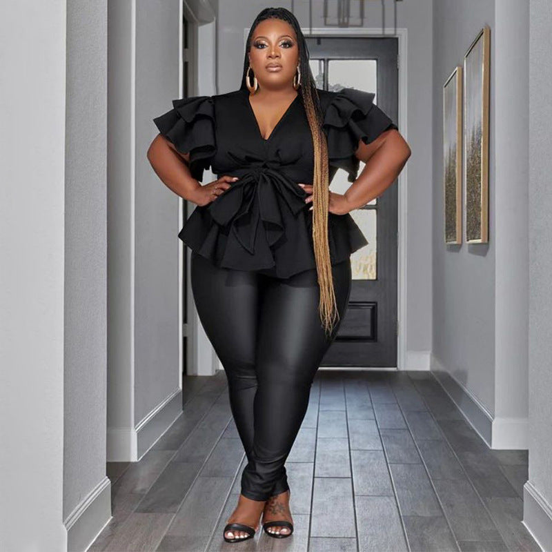 LADIES PLUS SIZE SHIRT BLOUSE BLACK / WHITE / WINE RED / PINK / BLUE (SIZE L - 4XL)