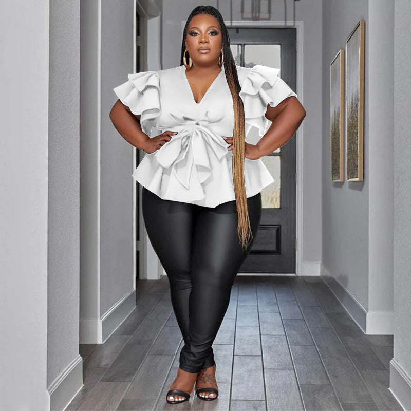 LADIES PLUS SIZE SHIRT BLOUSE BLACK / WHITE / WINE RED / PINK / BLUE (SIZE L - 4XL)