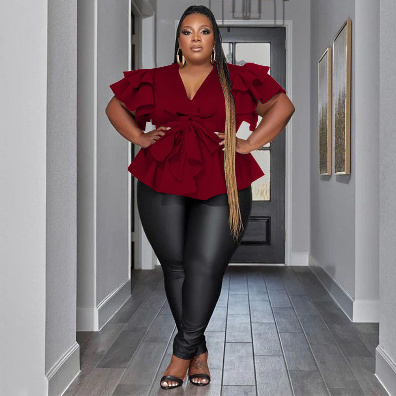 LADIES PLUS SIZE SHIRT BLOUSE BLACK / WHITE / WINE RED / PINK / BLUE (SIZE L - 4XL)