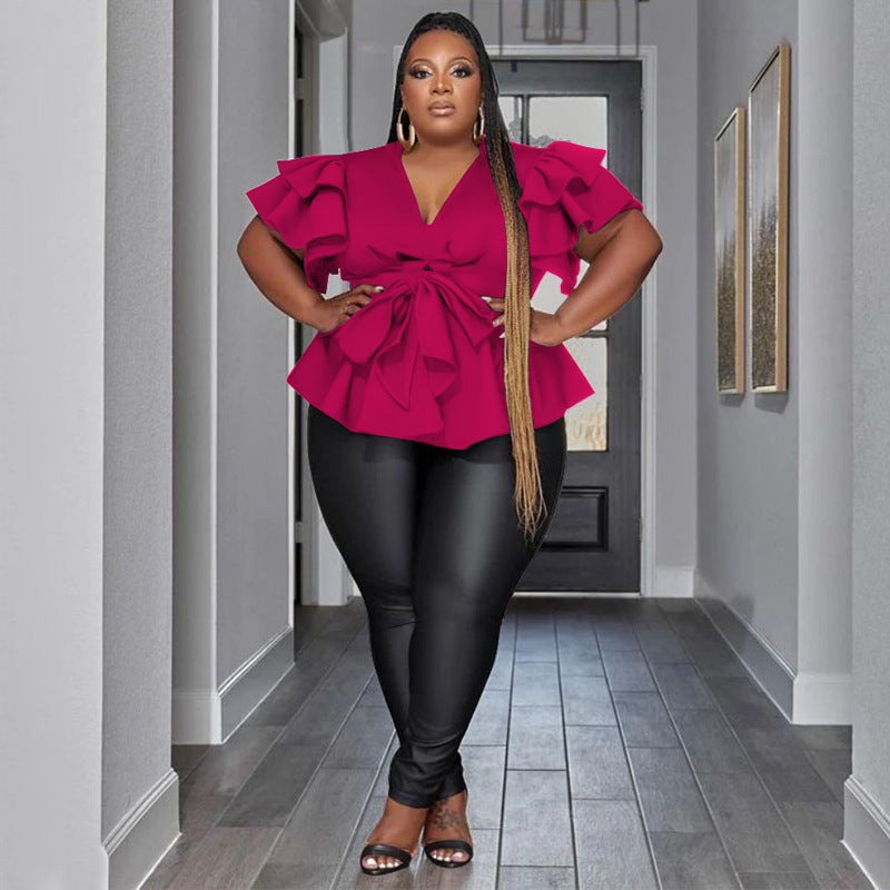 LADIES PLUS SIZE SHIRT BLOUSE BLACK / WHITE / WINE RED / PINK / BLUE (SIZE L - 4XL)