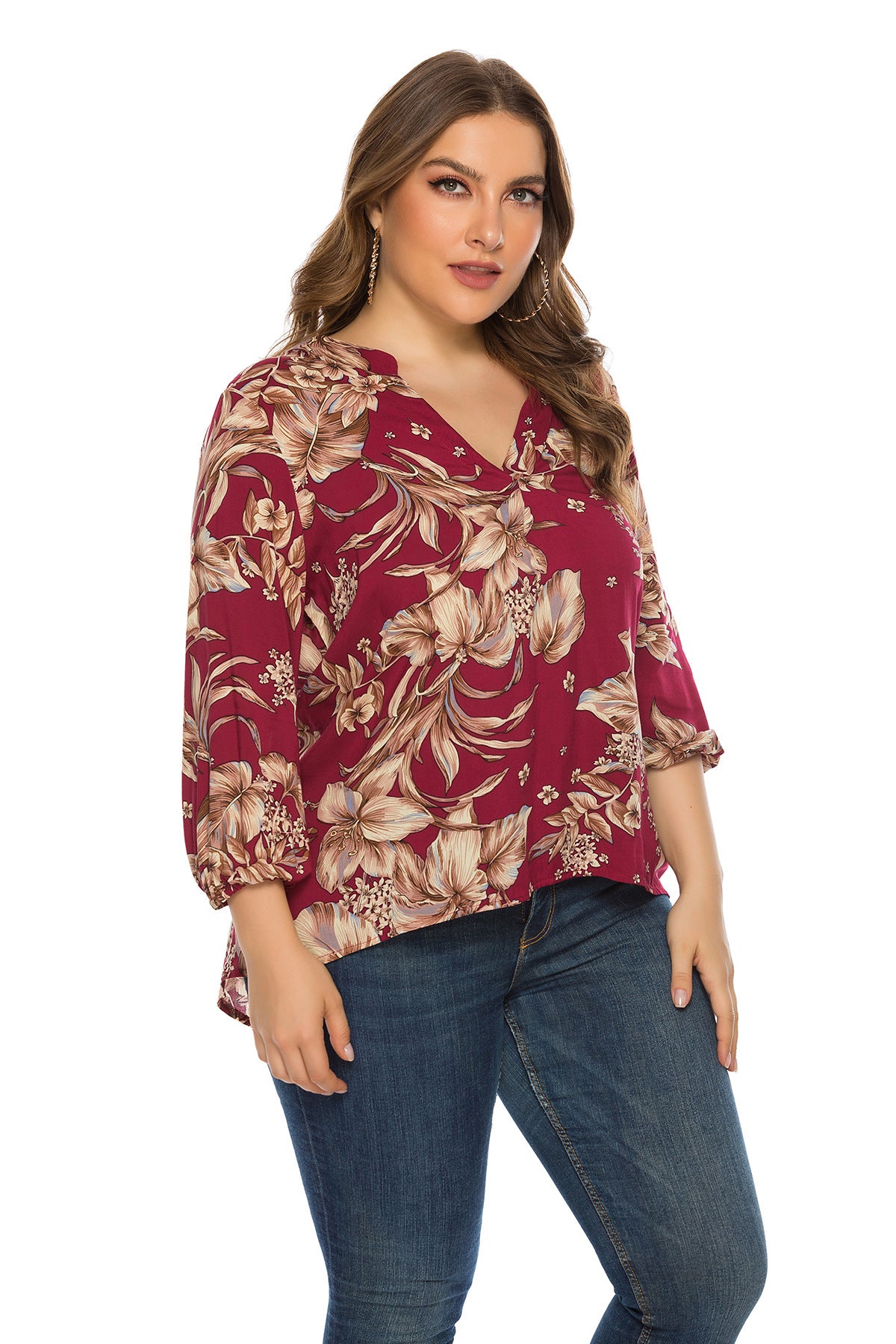 LADIES PLUS SIZE LONG SLEEVE SHIRT / BLOUSE RED (SIZE XL - 5XL)
