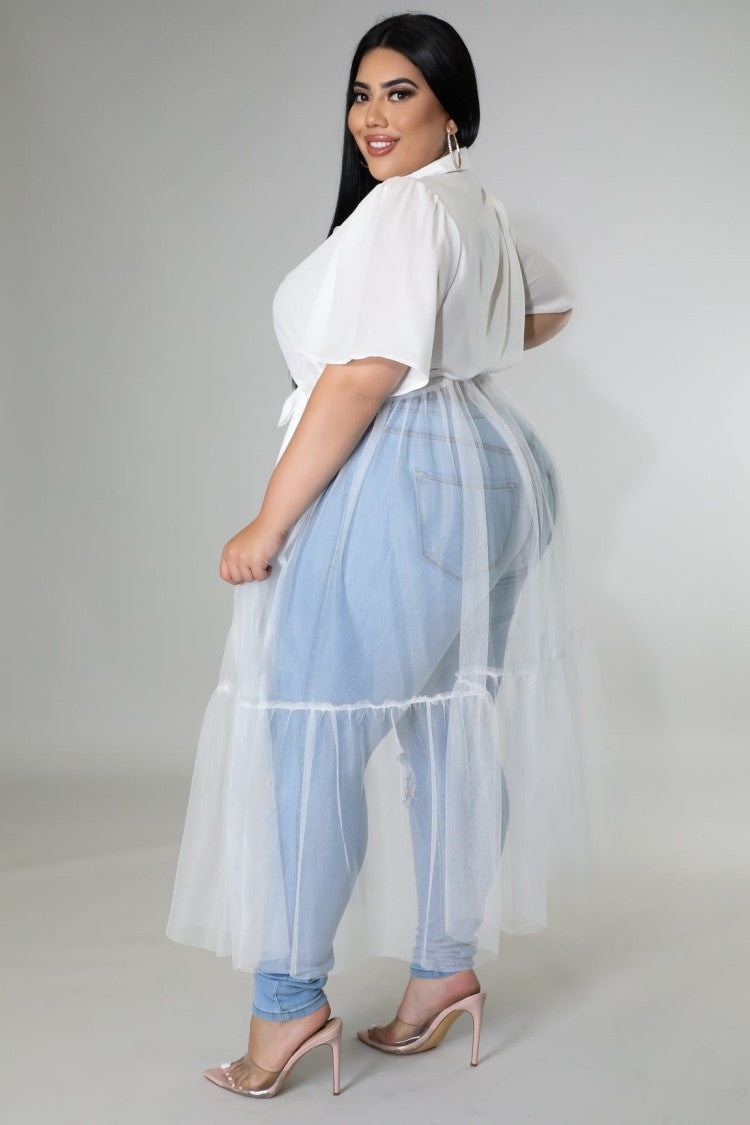 LADIES PLUS SIZE LONG BLOUSE WITH BELT WHITE / PINK / BLACK (SIZE XL - 5XL)