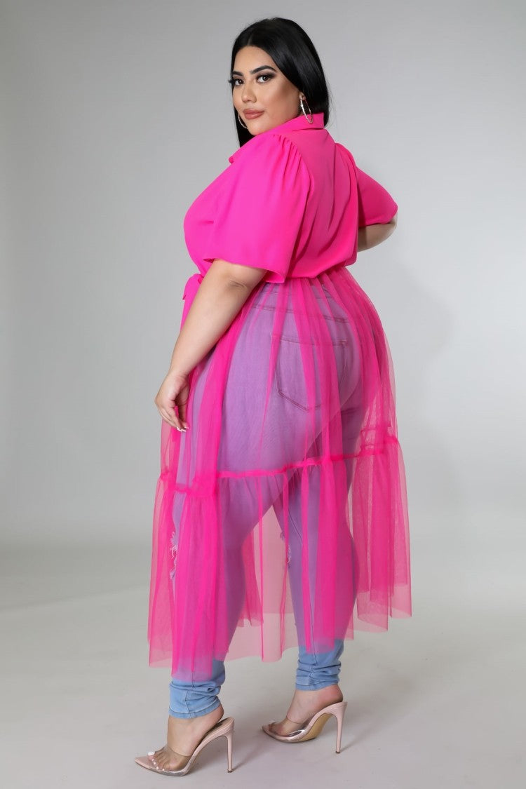 LADIES PLUS SIZE LONG BLOUSE WITH BELT WHITE / PINK / BLACK (SIZE XL - 5XL)