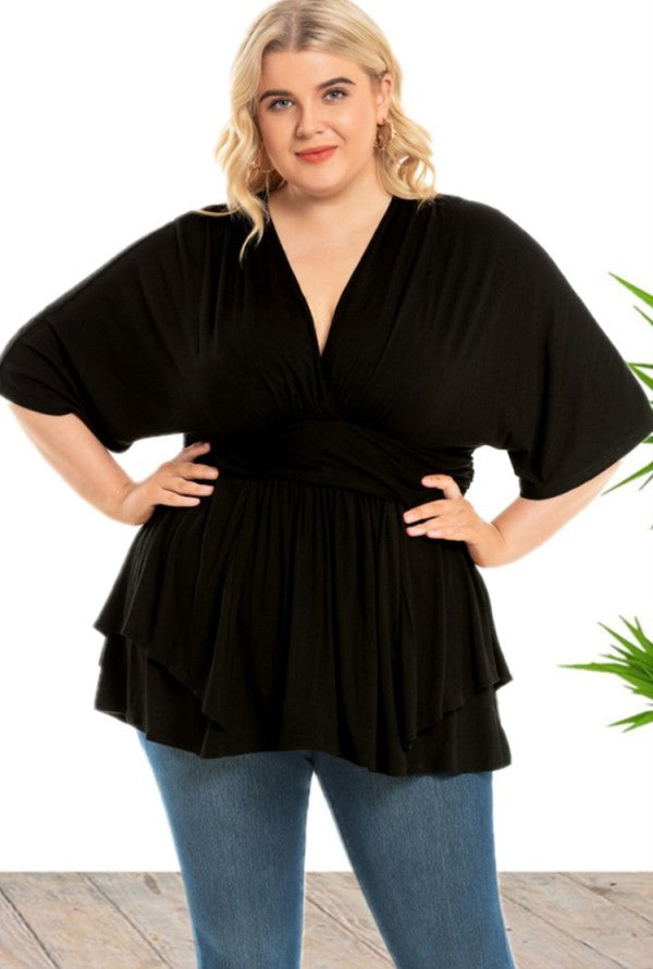 LADIES PLUS SIZE BLOUSE TOP BLACK (SIZE XL - 4XL)