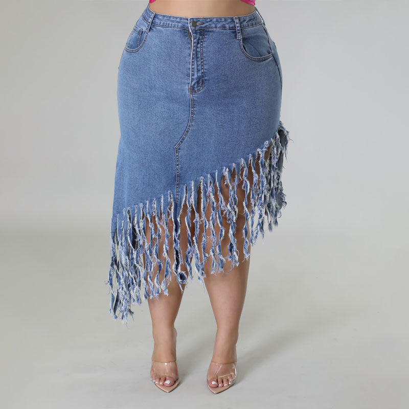 LADIES PLUS SIZE DENIM SKIRT LIGHT BLUE / BLACK (SIZE XL - 5XL)
