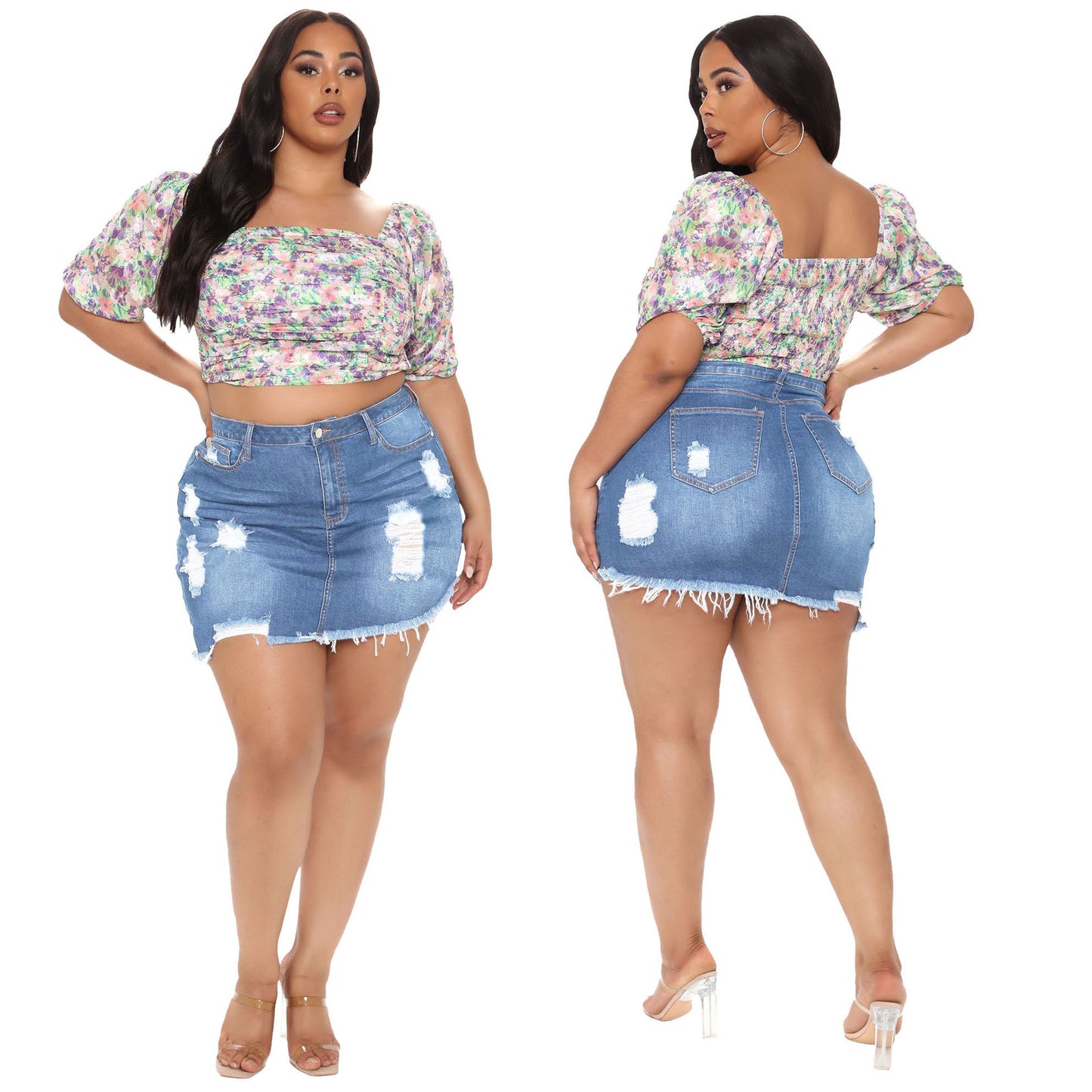 LADIES HIGH WAIST DENIM SKIRT BLACK / DARK BLUE / BLUE / LIGHT BLUE (SIZE XL - 5XL)