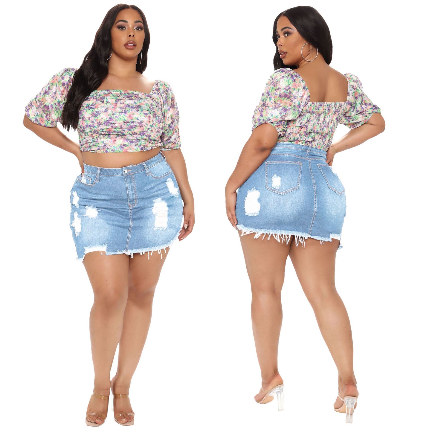 LADIES HIGH WAIST DENIM SKIRT BLACK / DARK BLUE / BLUE / LIGHT BLUE (SIZE XL - 5XL)