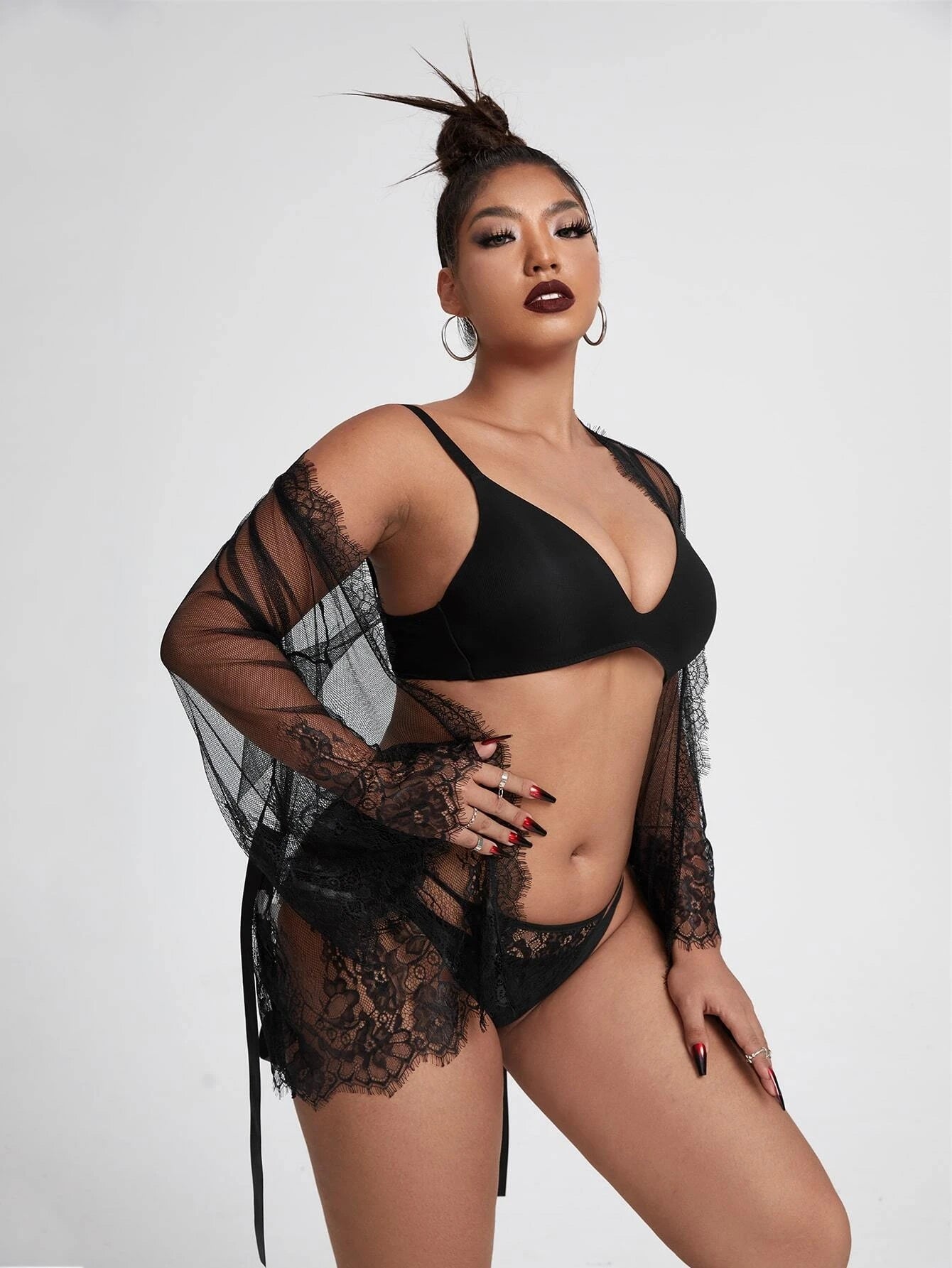 LADIES PLUS SIZE INTIMATE LINGERIE ROBE BLACK (SIZE XL - 4XL)