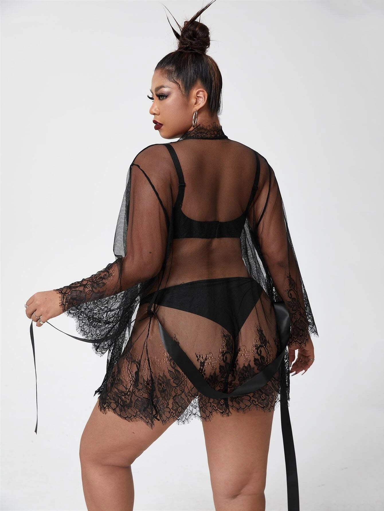 LADIES PLUS SIZE INTIMATE LINGERIE ROBE BLACK (SIZE XL - 4XL)