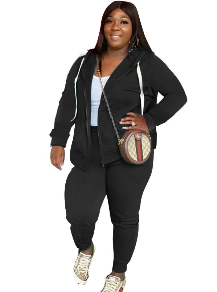 LADIES PLUS SIZE TWO PIECE TRACKSUIT ARMY GREEN / GRAY / BLACK (SIZE L - 4XL)