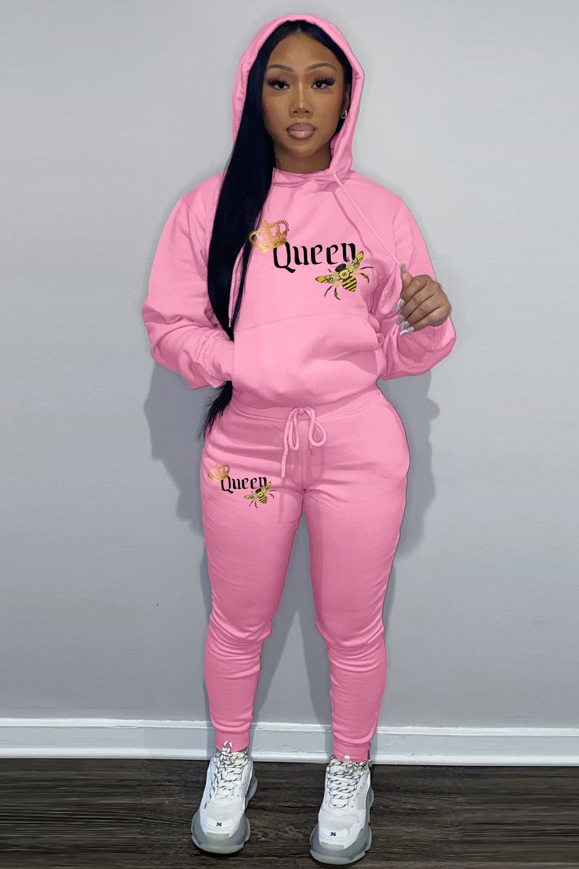 LADIES PLUS SIZE TWO PIECE TRACKSUIT PINK (SIZE S - 3XL)