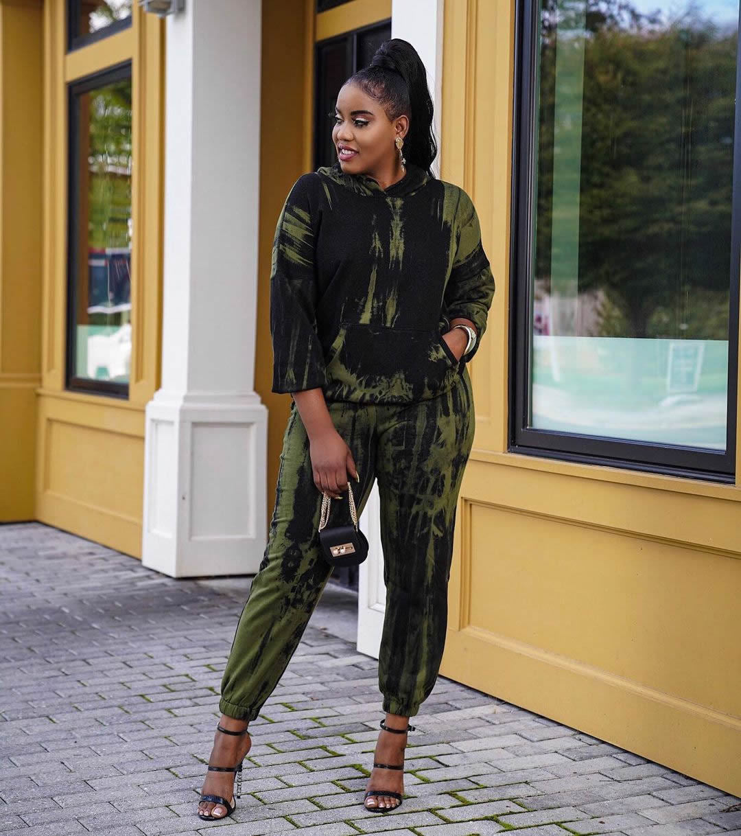 LADIES PLUS SIZE TWO PIECE ACTIVEWEAR CASUAL SET BLACK GREEN (SIZE S - 3XL)