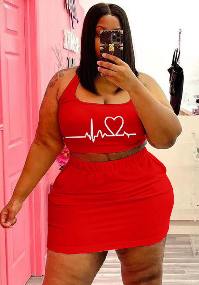 LADIES PLUS SIZE TWO PIECE SKIRT SET RED / BLUE / KHAKI (SIZE L - 5XL)