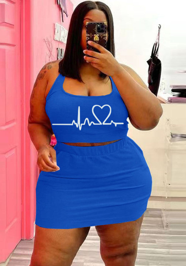 LADIES PLUS SIZE TWO PIECE SKIRT SET RED / BLUE / KHAKI (SIZE L - 5XL)