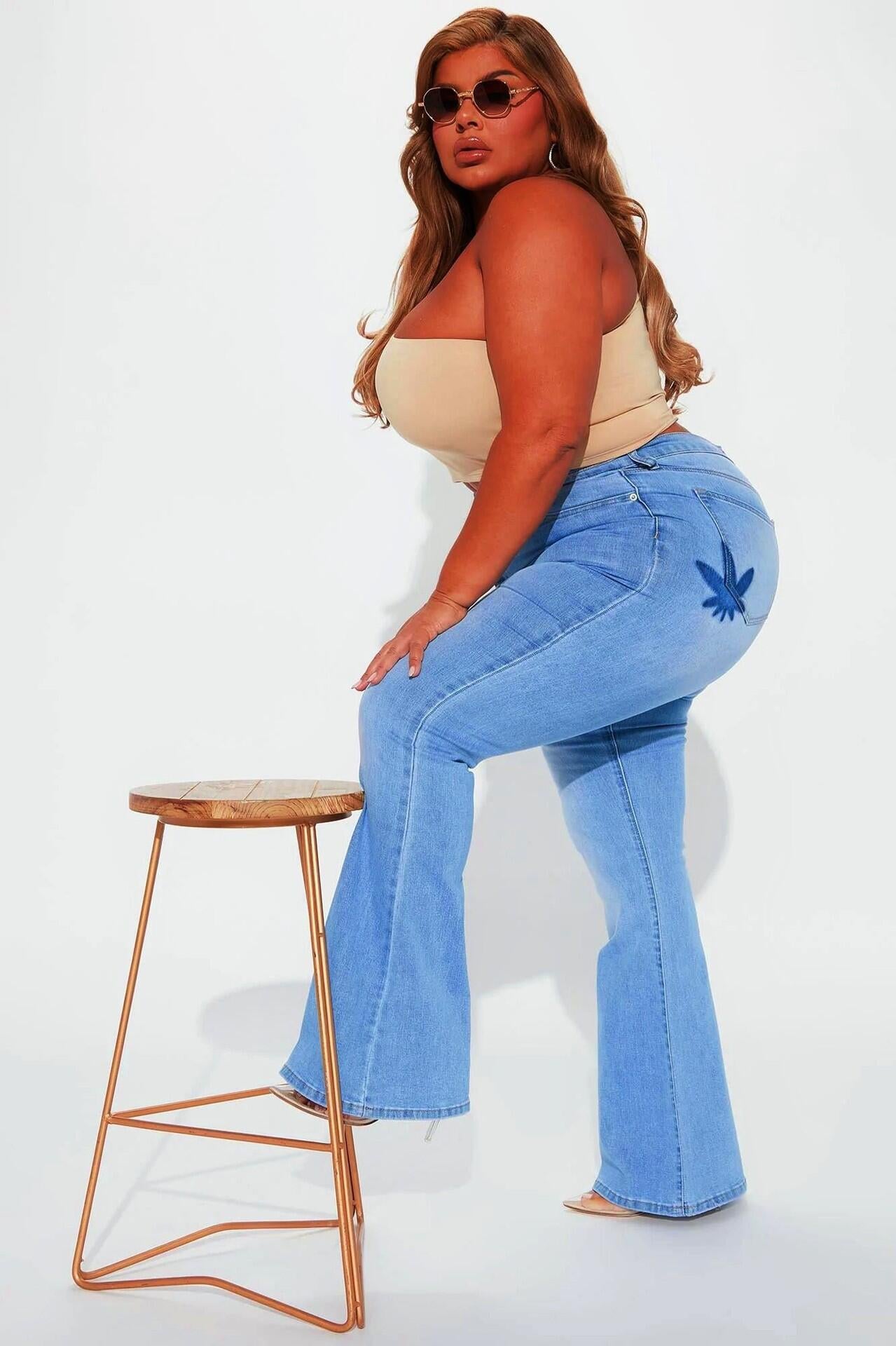 LADIES PLUS SIZE DENIM PANTS LIGHT BLUE DENIM (SIZE L - 3XL)
