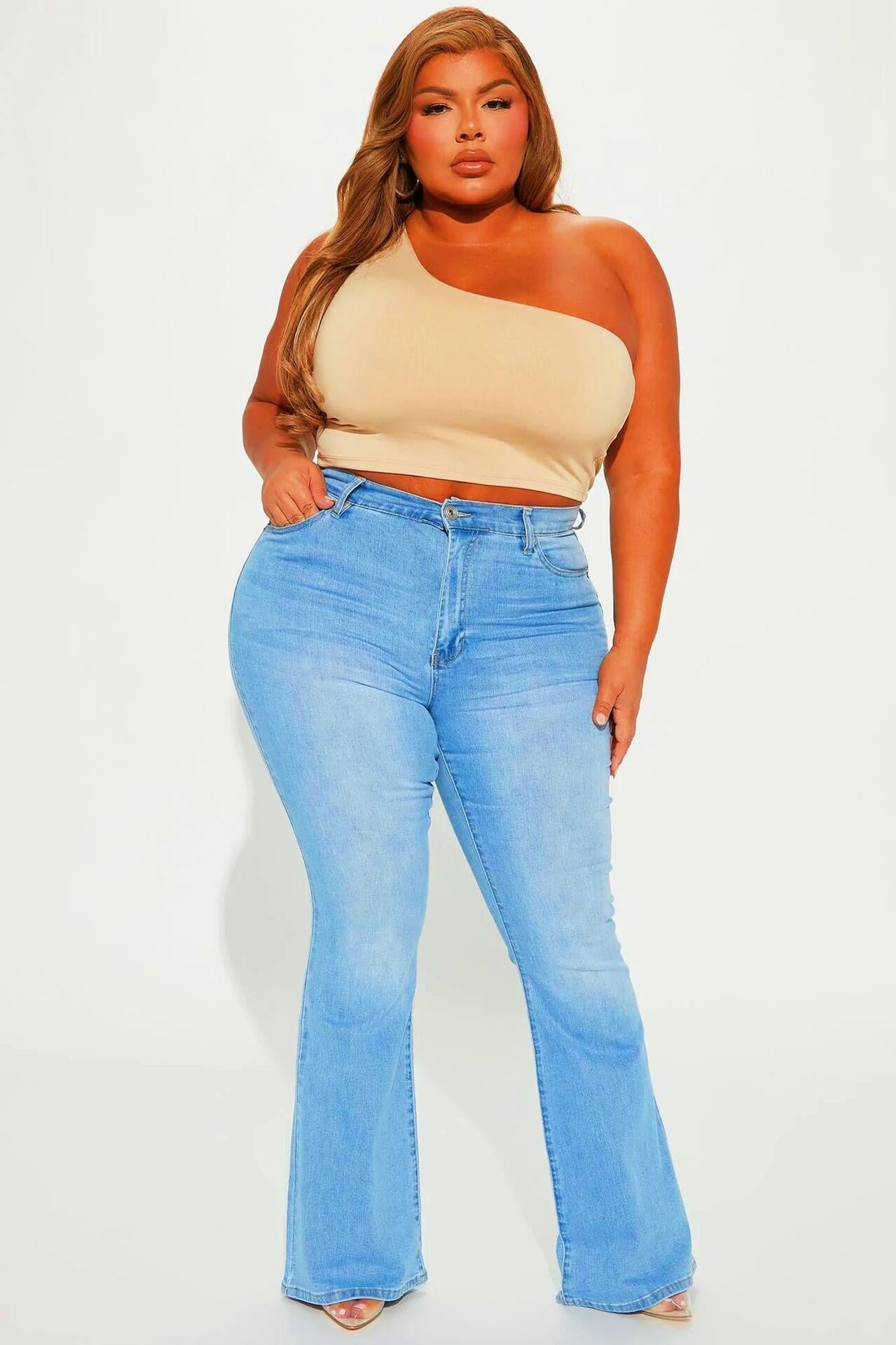 LADIES PLUS SIZE DENIM PANTS LIGHT BLUE DENIM (SIZE L - 3XL)