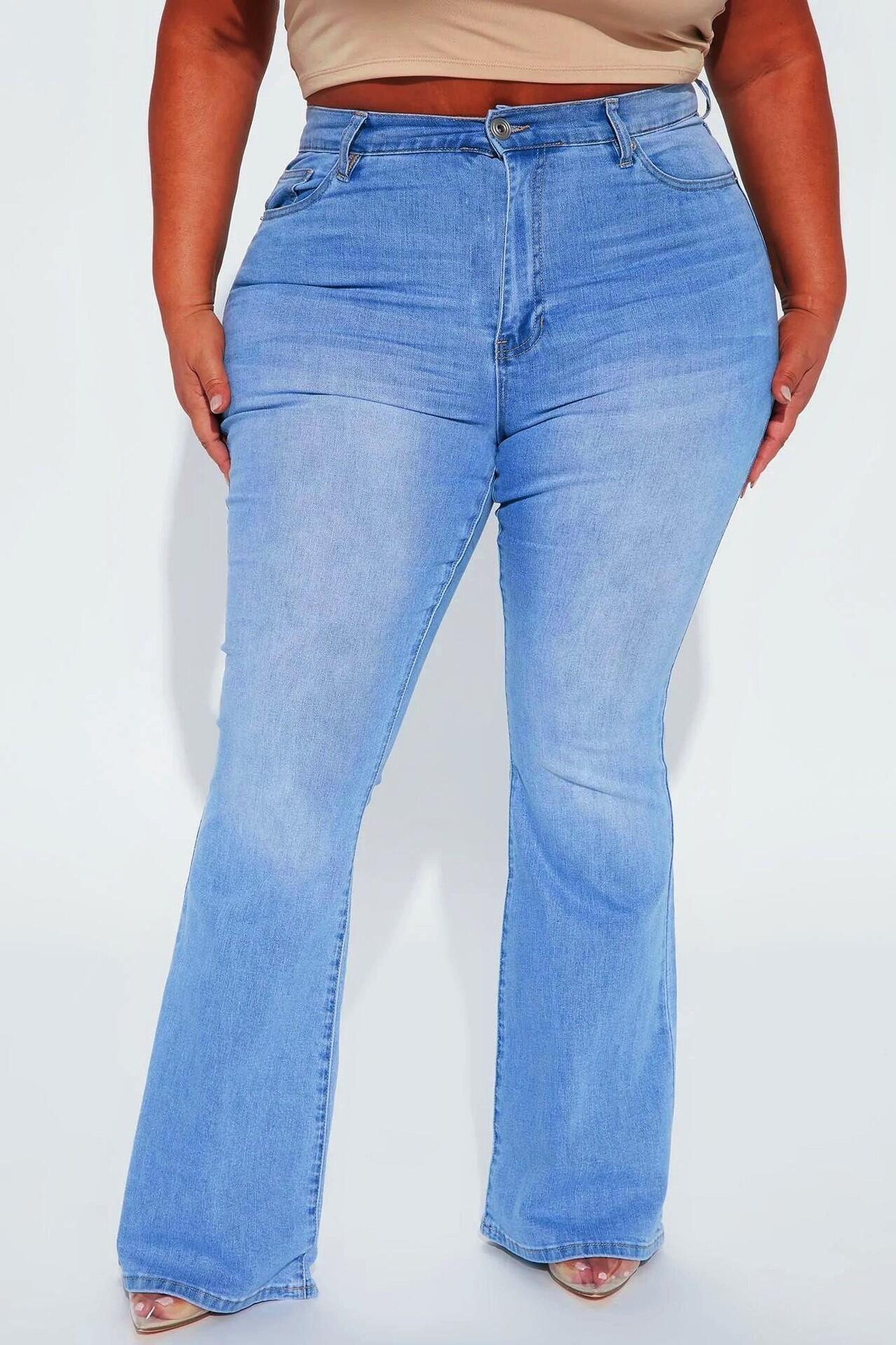 LADIES PLUS SIZE DENIM PANTS LIGHT BLUE DENIM (SIZE L - 3XL)