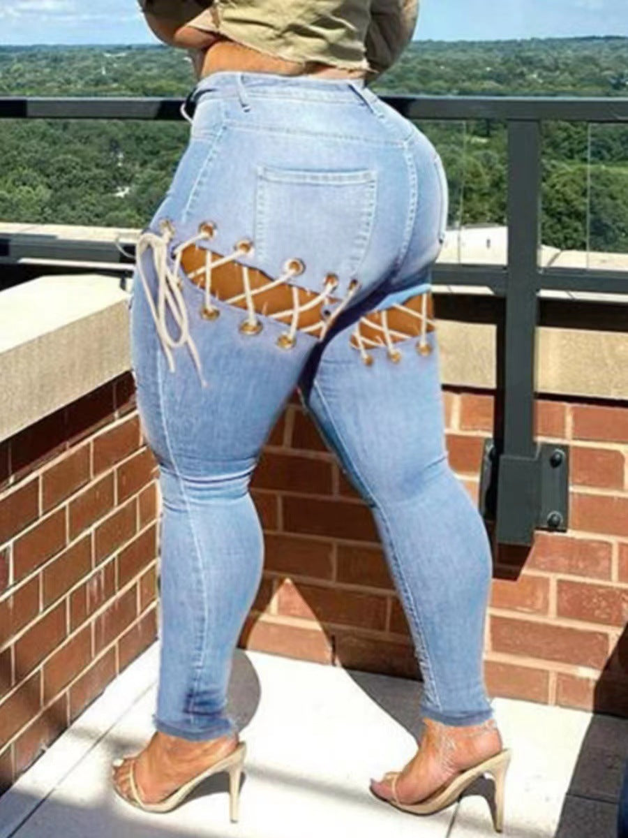LADIES PLUS SIZE DENIM JEANS LIGHT BLUE DENIM (SIZE XL - 5XL)