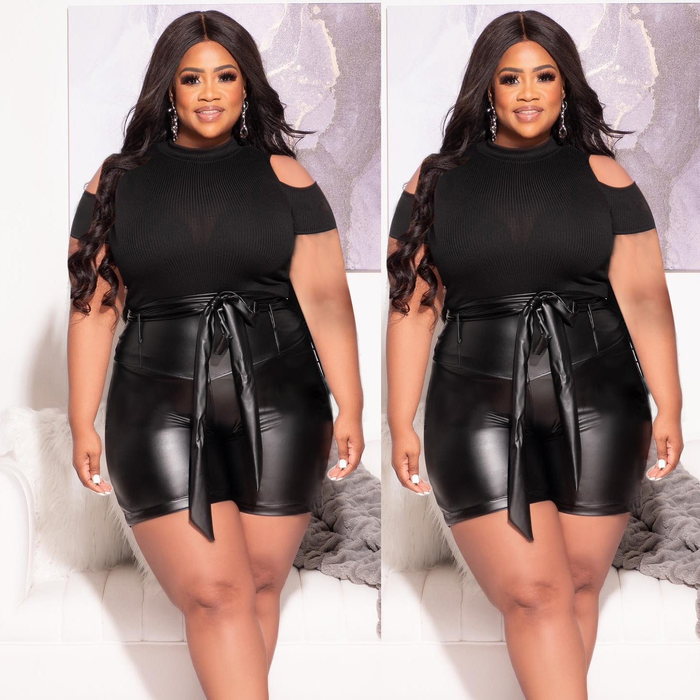 LADIES PU LEATHER SHORTS BLACK (SIZE L - 4XL)