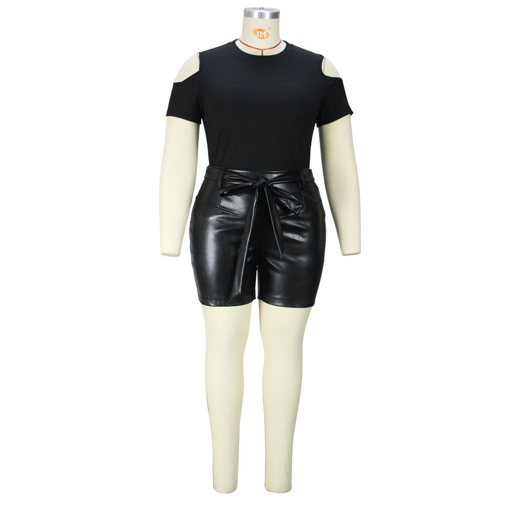 LADIES PU LEATHER SHORTS BLACK (SIZE L - 4XL)