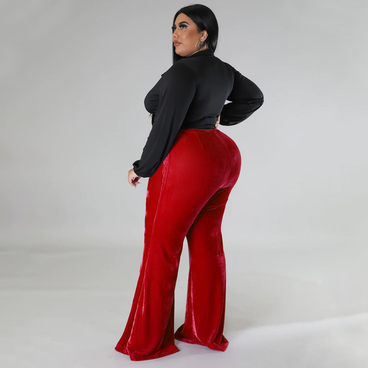 LADIES PLUS SIZE HIGH WAIST PANTS RED / DARK GREEN / BLUE / BLACK (SIZE L - 4XL