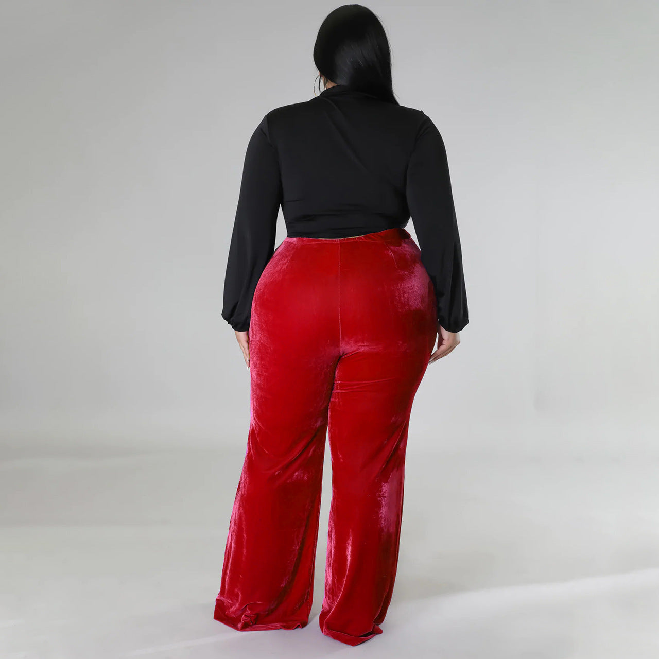 LADIES PLUS SIZE HIGH WAIST PANTS RED / DARK GREEN / BLUE / BLACK (SIZE L - 4XL