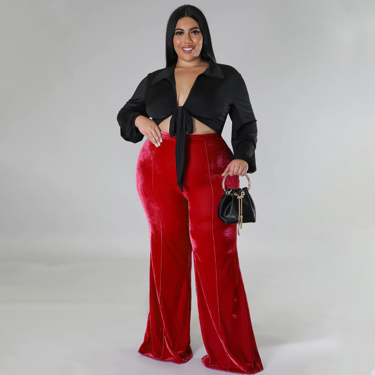 LADIES PLUS SIZE HIGH WAIST PANTS RED / DARK GREEN / BLUE / BLACK (SIZE L - 4XL