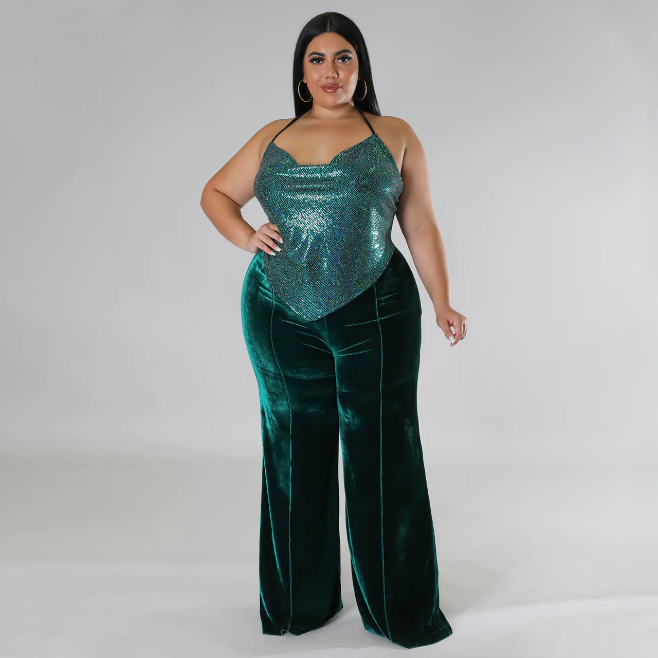 LADIES PLUS SIZE HIGH WAIST PANTS RED / DARK GREEN / BLUE / BLACK (SIZE L - 4XL