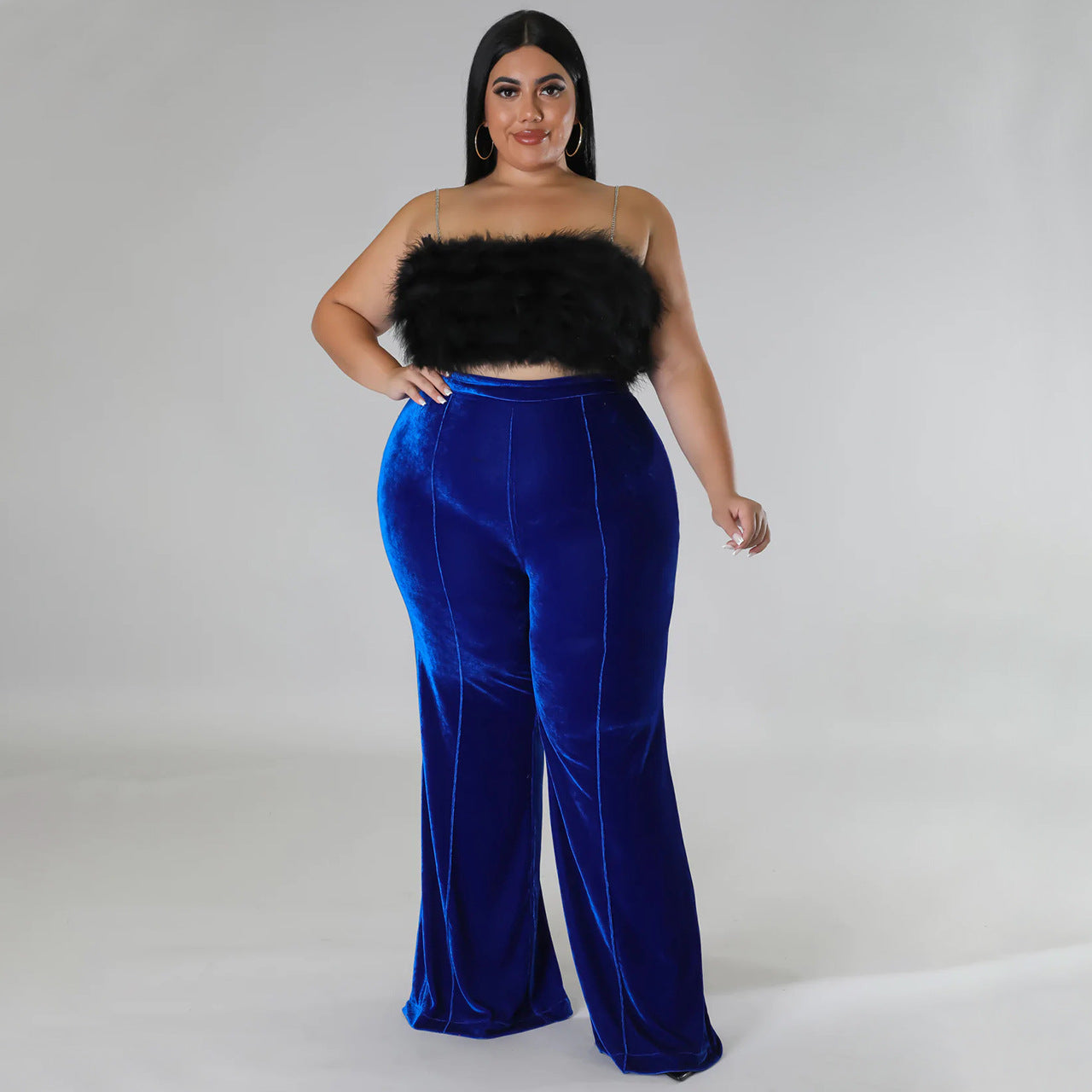 LADIES PLUS SIZE HIGH WAIST PANTS RED / DARK GREEN / BLUE / BLACK (SIZE L - 4XL