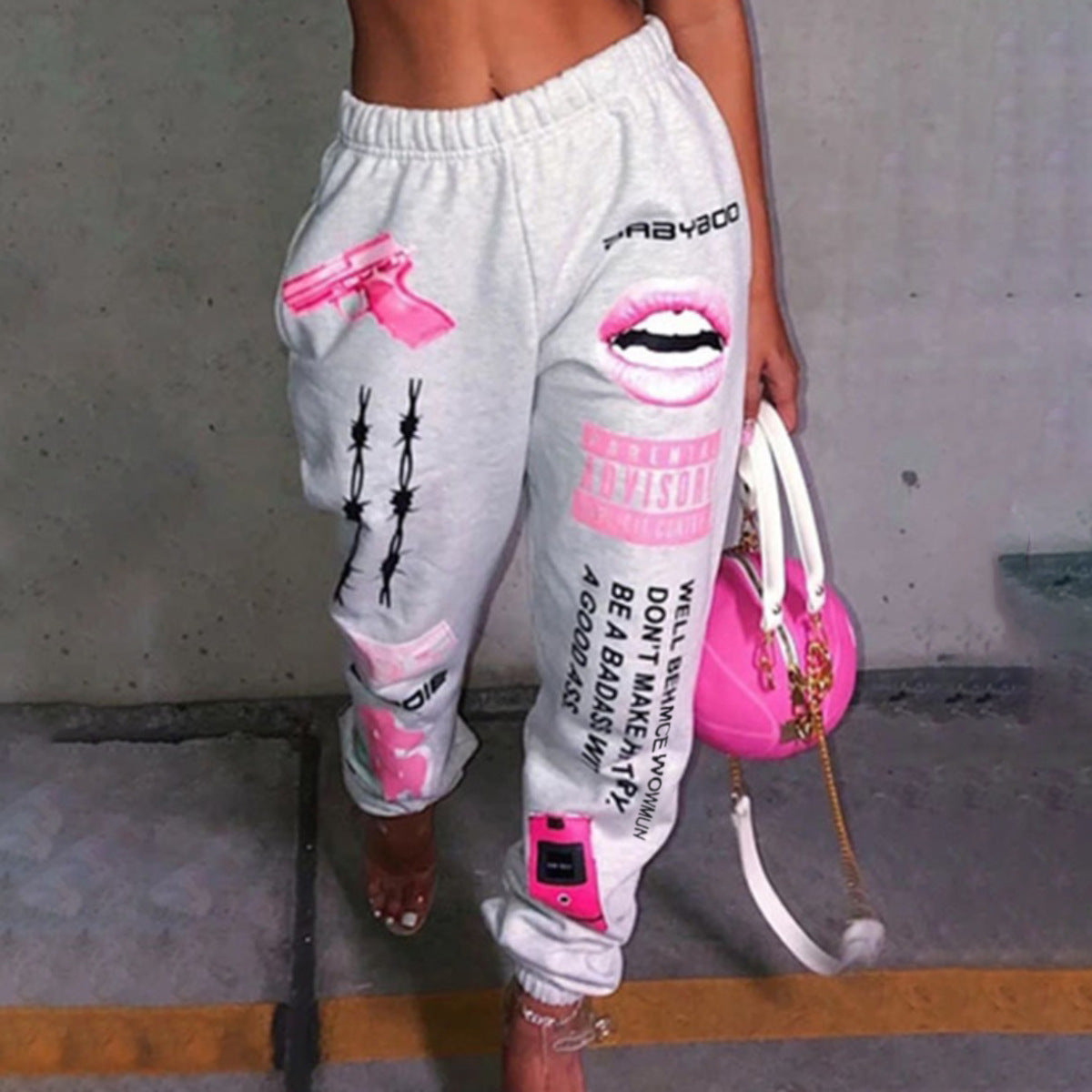 LADIES PLUS SIZE TRACKPANTS WHITE (SIZE XL - 5XL)