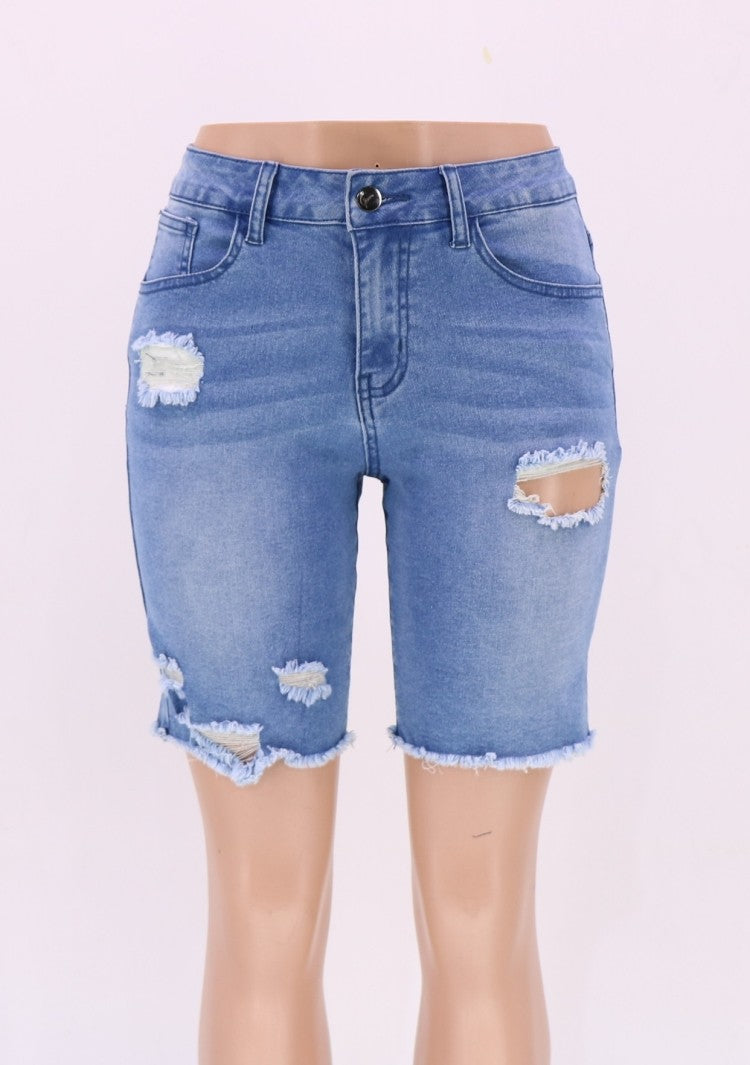 LADIES PLUS SIZE DENIM SHORTS BLUE DENIM (SIZE S - 2XL)