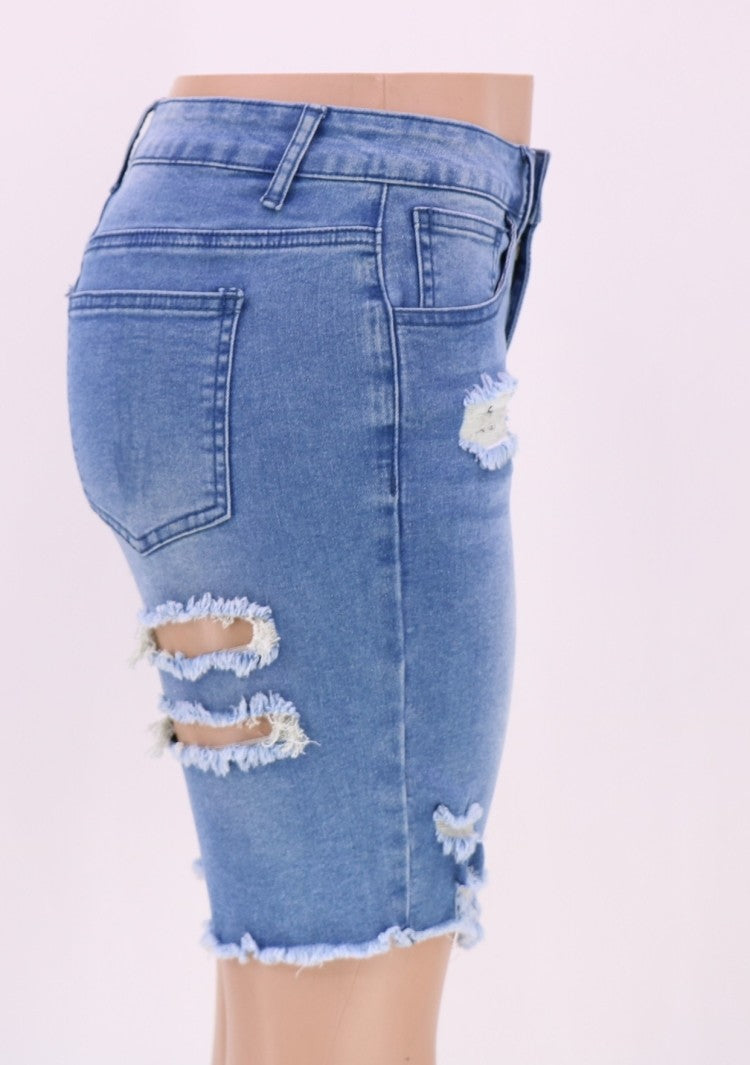 LADIES PLUS SIZE DENIM SHORTS BLUE DENIM (SIZE S - 2XL)