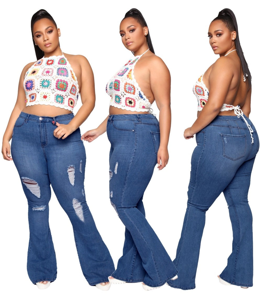 LADIES PLUS SIZE HIGH WAIST JEANS BLUE DENIM (SIZE XL - 5XL)