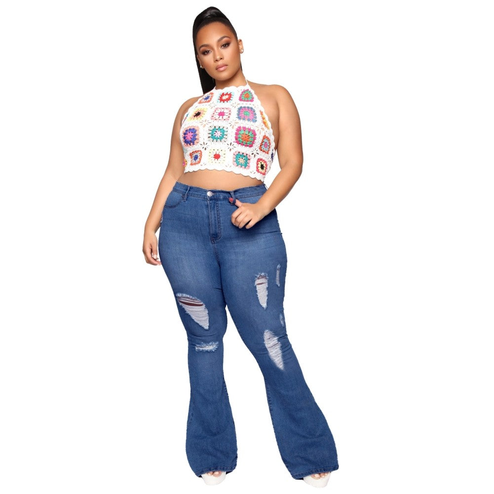 LADIES PLUS SIZE HIGH WAIST JEANS BLUE DENIM (SIZE XL - 5XL)