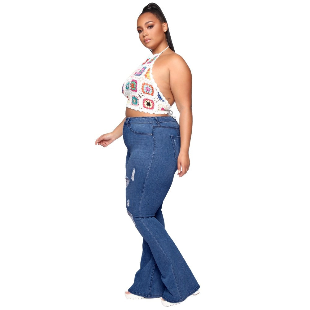 LADIES PLUS SIZE HIGH WAIST JEANS BLUE DENIM (SIZE XL - 5XL)
