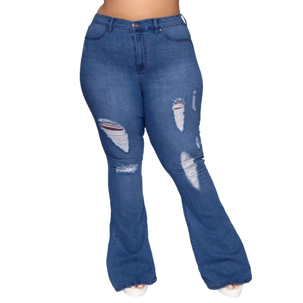 LADIES PLUS SIZE HIGH WAIST JEANS BLUE DENIM (SIZE XL - 5XL)