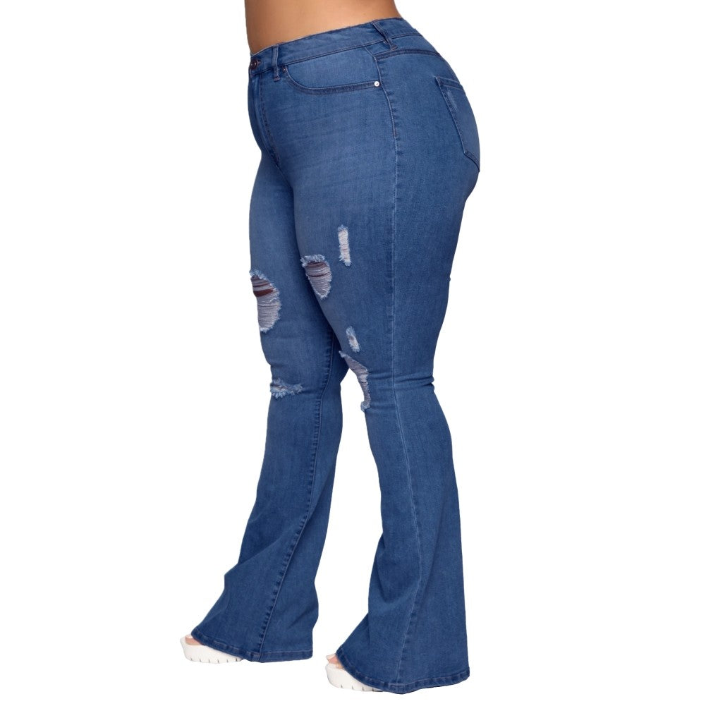 LADIES PLUS SIZE HIGH WAIST JEANS BLUE DENIM (SIZE XL - 5XL)