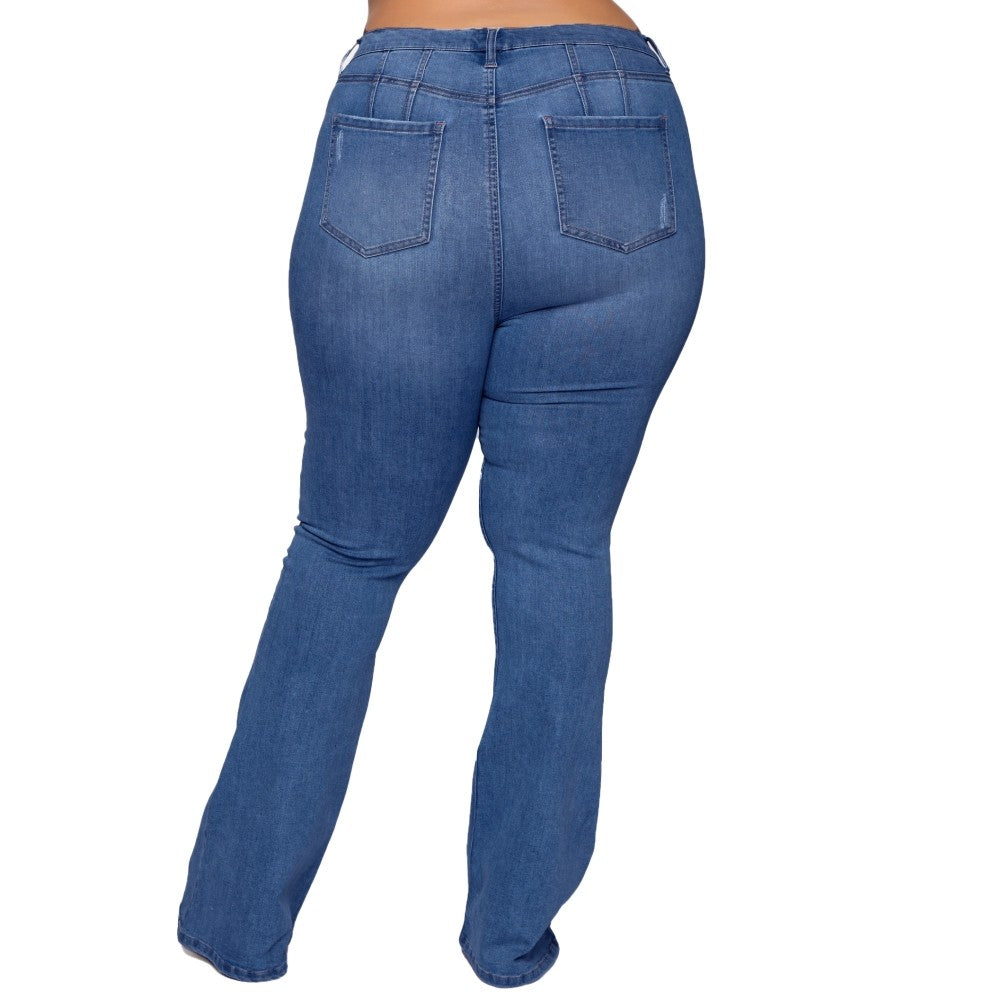 LADIES PLUS SIZE HIGH WAIST JEANS BLUE DENIM (SIZE XL - 5XL)