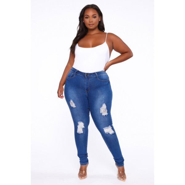 LADIES PLUS SIZE SKINNY JEANS BLUE DENIM (SIZE XL - 5XL)
