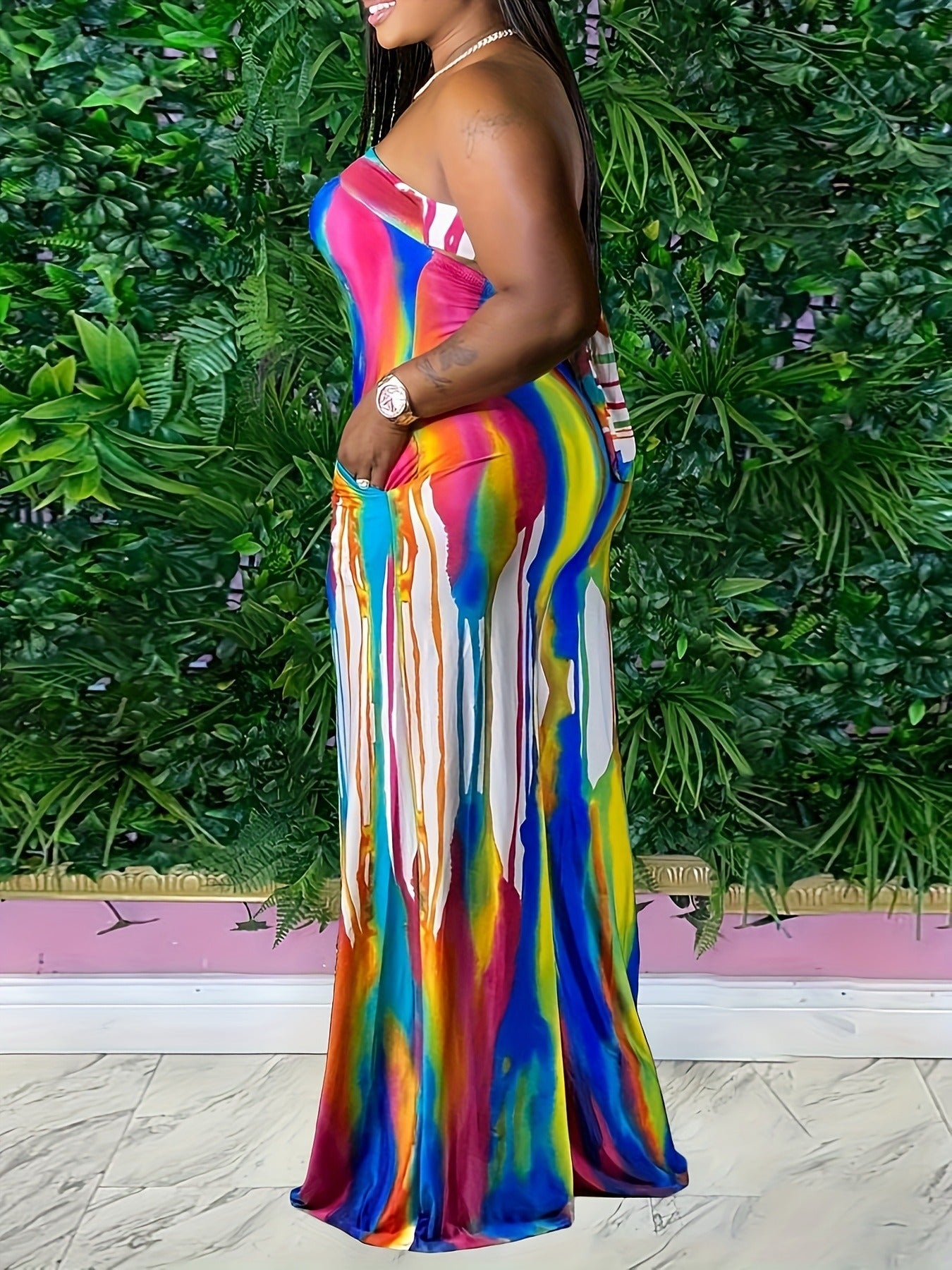 LADIES PLUS SIZE STRAPLESS JUMPSUIT MULTI COLOUR (SIZE XL - 5XL)